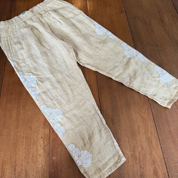 Anthropologie 100% Linen Yellow Stripe Floral Embroidered Pants Sz Sml Boho - Picture 8 of 15